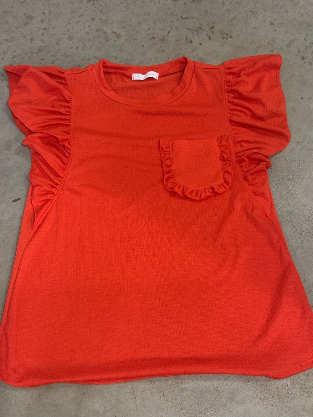 Ces Femme Textured Ruffle Sleeve Tee in Vibrant Orange